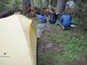 The rain that had been to the south of us the last few days caught us around 5 today as we were halfway up Kerrick Canyon.  We got poured on for about an hour and a half.  Fortunately, we had enough time to find this spot and get the tent pitched and we through all our gear in. We waited outside for about 15 minutes to see if it would get worse or let up, and when it started getting worse, we piled in the tent as well.  All was well until we found that over the years the sealant on the seams had degraded and we started getting drips from the seams.  Nothing too bad, but I'm glad the rain let up before dark.